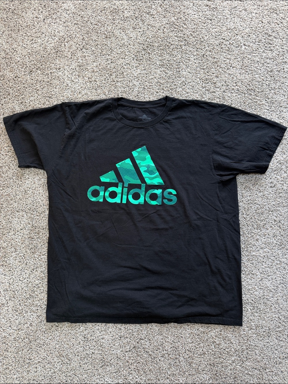 adidas Black Short Sleeve Tee with Teal Camo Logo
